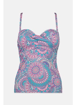 ESPRIT Women Padded Underwired Printed Tankini Top, Blue Combo  - Image 1
