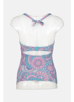 ESPRIT Women Padded Underwired Printed Tankini Top, Blue Combo  - Image 2