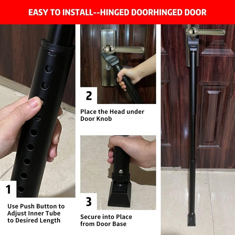 HoneSecur 2 Pack 2-in-1 Door Security Bar & Sliding Patio Door Stopper Security Jammer Bar Child Proof Adjustable Constructed of High Grade Iron Window Doors Security Bars, Black - Image 4