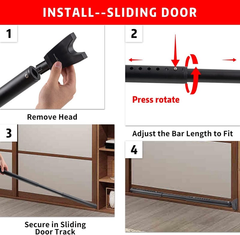 HoneSecur 2 Pack 2-in-1 Door Security Bar & Sliding Patio Door Stopper Security Jammer Bar Child Proof Adjustable Constructed of High Grade Iron Window Doors Security Bars, Black - Image 5
