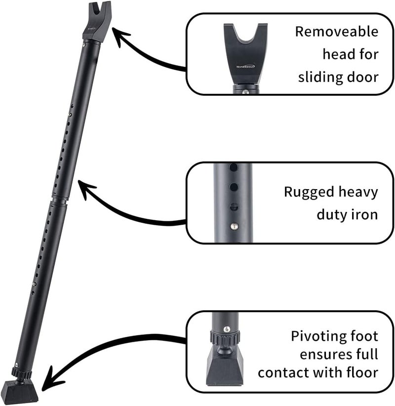 HoneSecur 2 Pack 2-in-1 Door Security Bar & Sliding Patio Door Stopper Security Jammer Bar Child Proof Adjustable Constructed of High Grade Iron Window Doors Security Bars, Black - Image 3