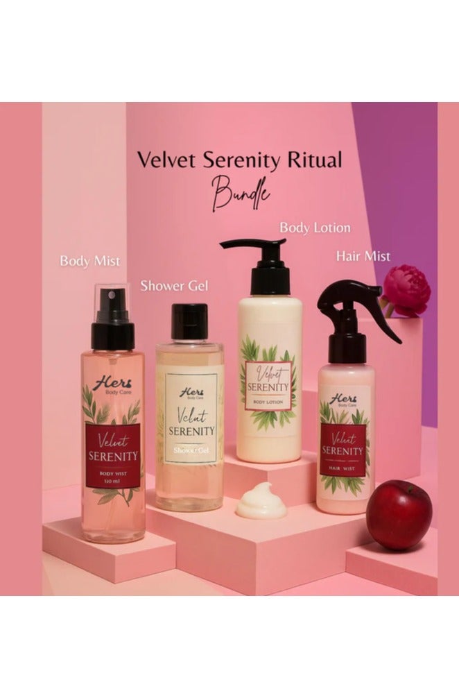 باقة فيلفت سيرينيتي ريتشوال 4 قطع مع بودي ميست، هير ميست، لوشن للجسم وشاور جل لعطر يدوم طويلًا وترطيب وعناية كاملة بالجسم