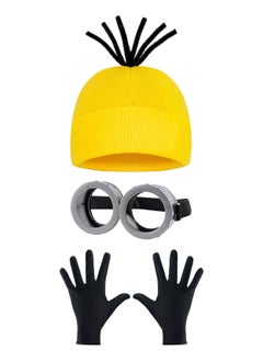 3PCS Steampunk Costume Accessories Set for Adults & Kids - Vintage Goggles, Yellow Beanie Hat, and Gloves for Halloween Parties, Retro Punk Gothic Cosplay, Novelty Outfit Essentials.