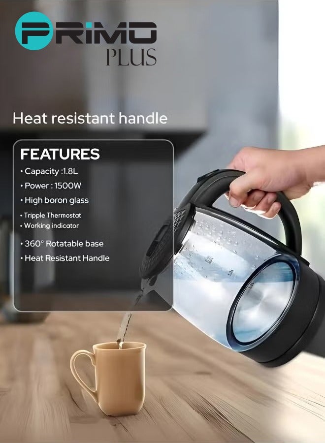 بريمو بلس غلاية زجاج كهربائية مع ضوء LED من الأسفل بسعة 2لتر بقدرة 1500واط - Image 3