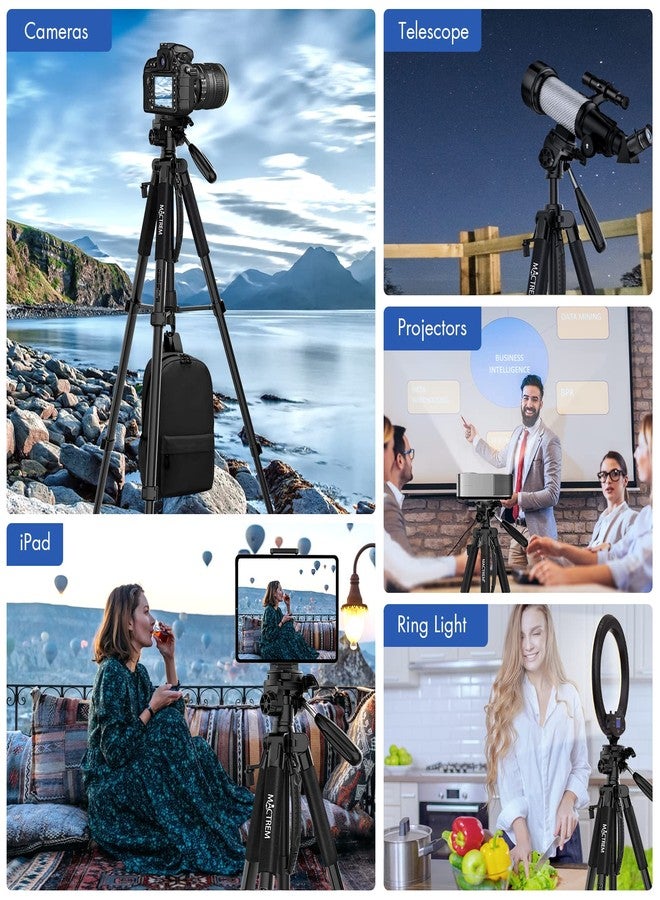 ماكتريم حامل ثلاثي القوائم للكاميرا من ماكتريم بطول 75 بوصة، متوافق مع كاميرات سوني وكانون ونيكون، حامل فيديو خفيف الوزن مصنوع من الألومنيوم، مناسب للسفر، مزود بحامل للهاتف المحمول (آيباد) - Image 4