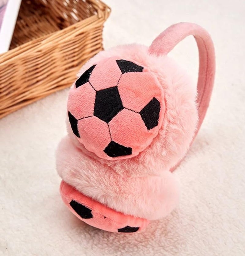 UMANI® Kids Winter Earmuffs Adjustable Soft Plush Fur Ear Warmers for Girls & Boys 5-10 (FOOTBALL, PINK) - Image 4