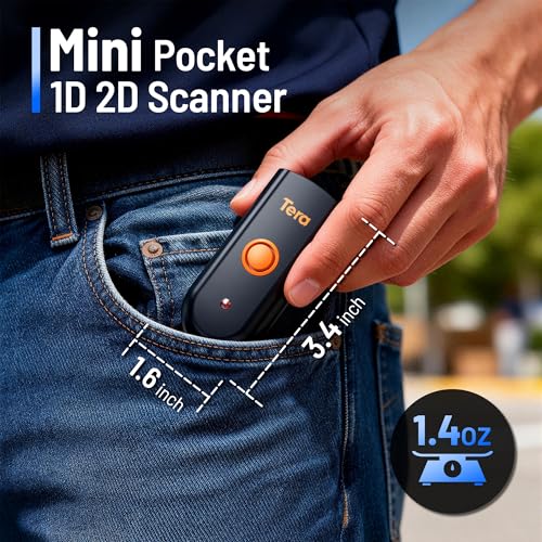 Tera Mini 1D 2D QR Wireless Barcode Scanner, Waterproof Shockproof Pocket Scanner, 3-in-1 BT & USB Wired & 2.4G Bar Code Reader Portable Image Scanner Work with iOS Windows Android 1200 - Image 3