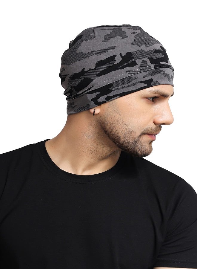 PAROPKAR Polyester Army Print Grey Skull Cap Helmet Liner for Men - Motorcycle, Cycling, Football Head Beanie & Hard Hat Liner - Sweat Wicking Skullcap (Grey), Free Size - Image 1