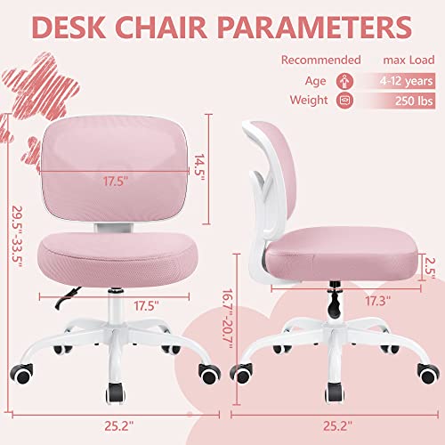 Primy Kids Desk Chair, Pink Study Chair for Boys Girls with Height Adjustable, Swivel Mesh Task Student Chairs for 4-12, Growing Teen Office Chair for Home/School/Office (Pink) - Image 5