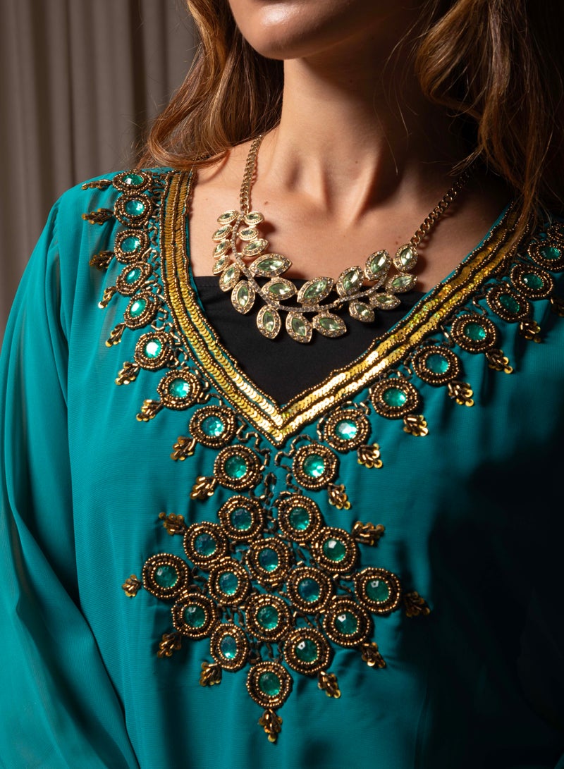 Arabian Luxury Jewellery Leaf Statement Necklace, Golden Metal, Oriental Style Fashion Necklace for Women Girls, Gold Color, Accessory for Special Occasion Wedding Engagement Celebration Birthday Present Idea for her Valentine's Day Mother's Day Ramadan Kareem Eid - Image 5
