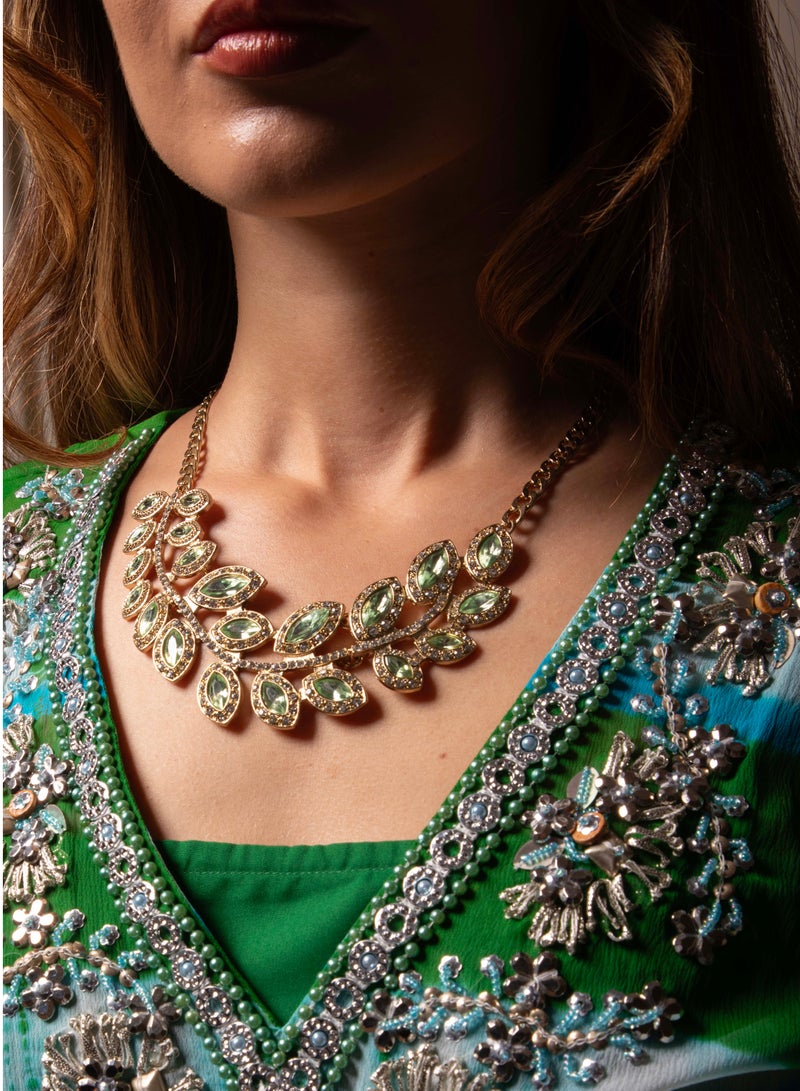 Arabian Luxury Jewellery Leaf Statement Necklace, Golden Metal, Oriental Style Fashion Necklace for Women Girls, Gold Color, Accessory for Special Occasion Wedding Engagement Celebration Birthday Present Idea for her Valentine's Day Mother's Day Ramadan Kareem Eid - Image 2
