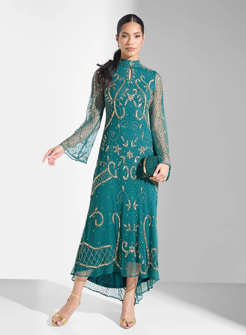 Frock and Frill Embellished Dipped Hem Dress