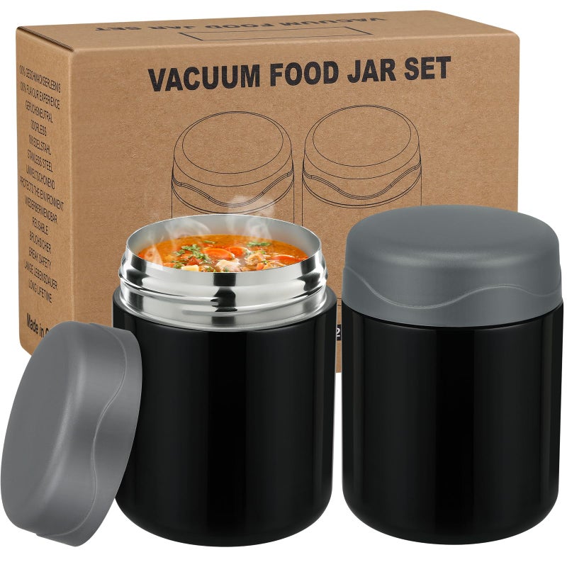 wiwens 12oz 2 Pack Insulated Food Jar Set for Kids Soup Thermo Hot Food Lunch Container Wide Mouth Leak Proof Stainless Steel Vacuum Bento Box for School Office Travel Outdoors