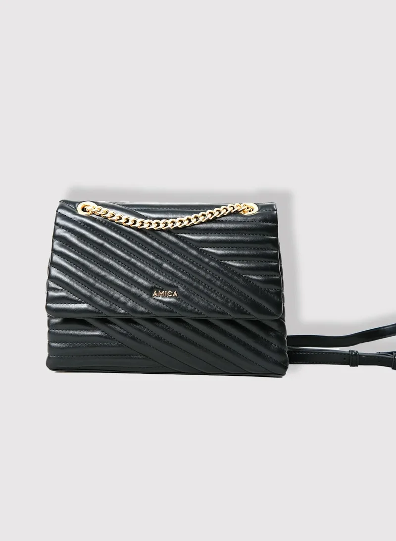 AMICA Nata Quilted Crossbody Bag for Women- Black