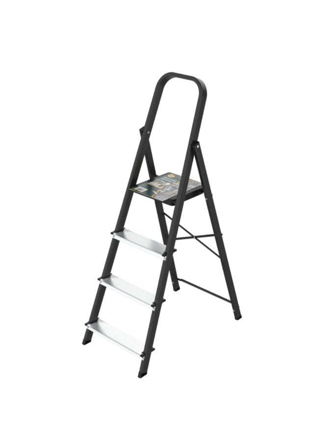 HoneyBee 4-Step Aluminium and Steel Ladder Black and Silver 126 x 72 x 45 cm WK4027-4 - Image 1