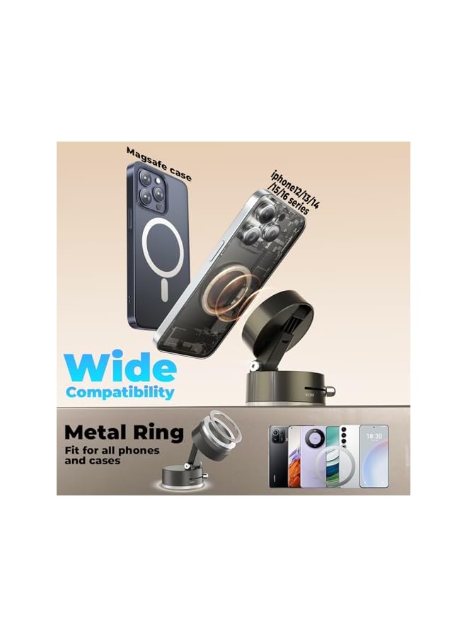 S-TOP Foldable Vacuum Magnetic car Phone Holder for Magsafe, 360° Rotatable Suction Phone Mount, Strong Suction Cup Magnetic Car Phone Holder for iPhone, Samsung, All Smartphones & All Car Models - Image 4