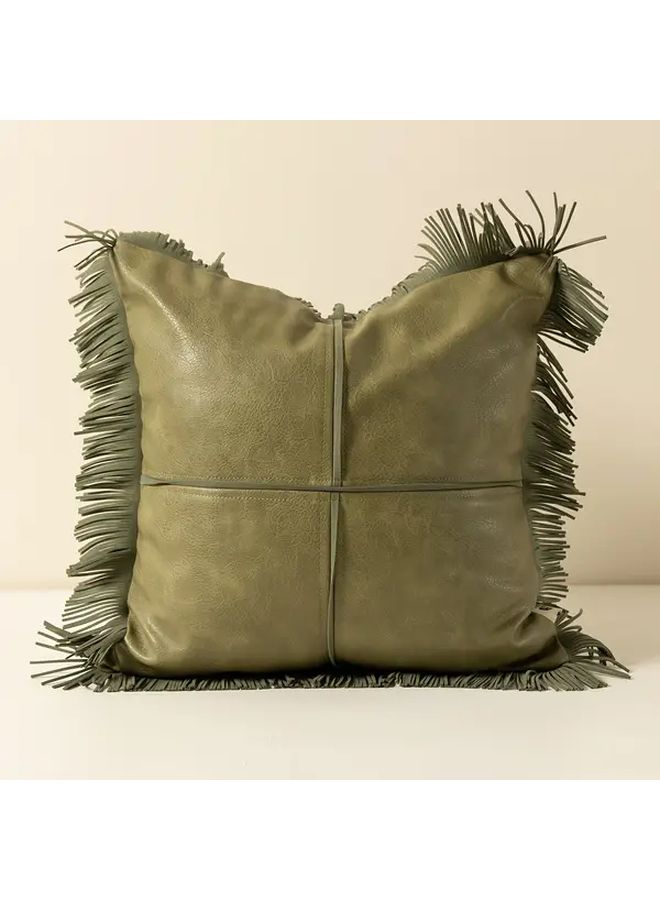 Vintage Tassel Faux Leather Pillow Cover Tumbled Green 17 72x17 72 Inch - Image 4