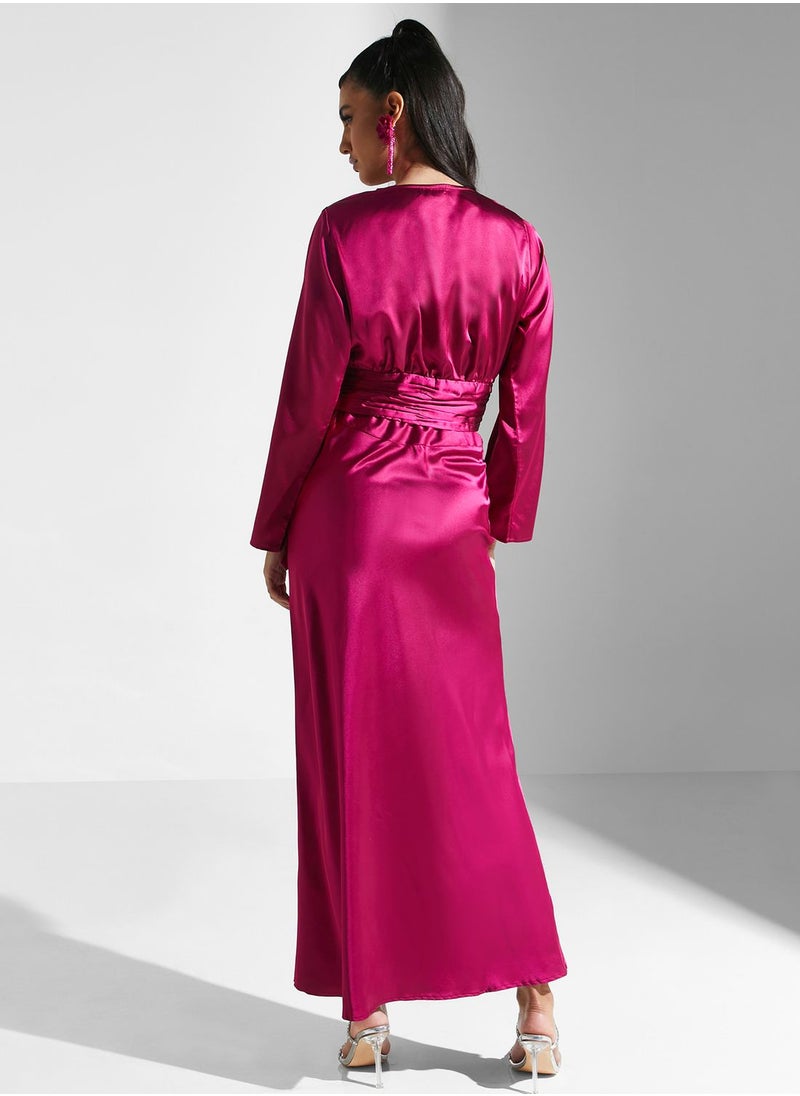 Golden Apple - V-Neck Satin Dress - Image 1