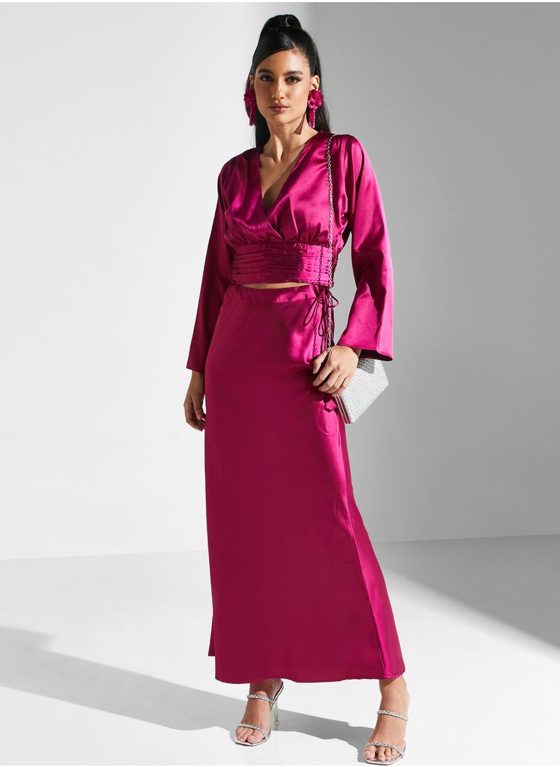 Golden Apple - V-Neck Satin Dress - Image 1