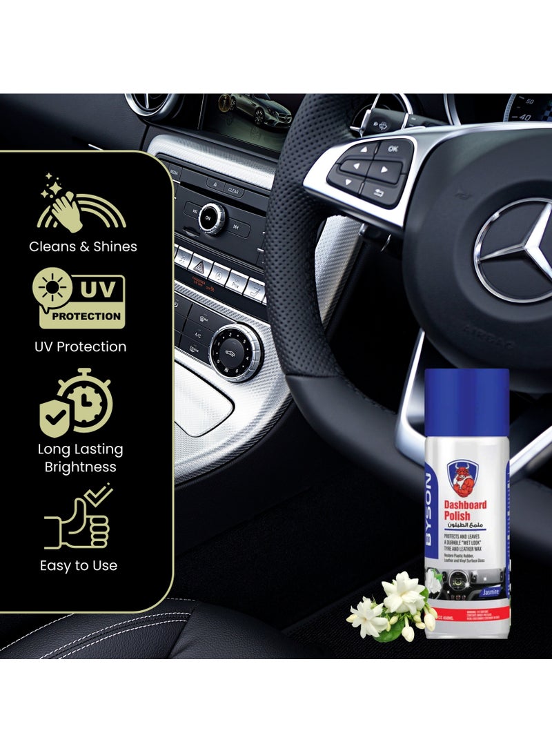 BYSON Jasmine Dashboard Polish Spray - Car Dashboard Cleaner with Glossy Shine, UV Defense, Non-Greasy Spray Polish, Dust Protection and Fresh Floral Jasmine Fragrance for Car Interior - Image 2