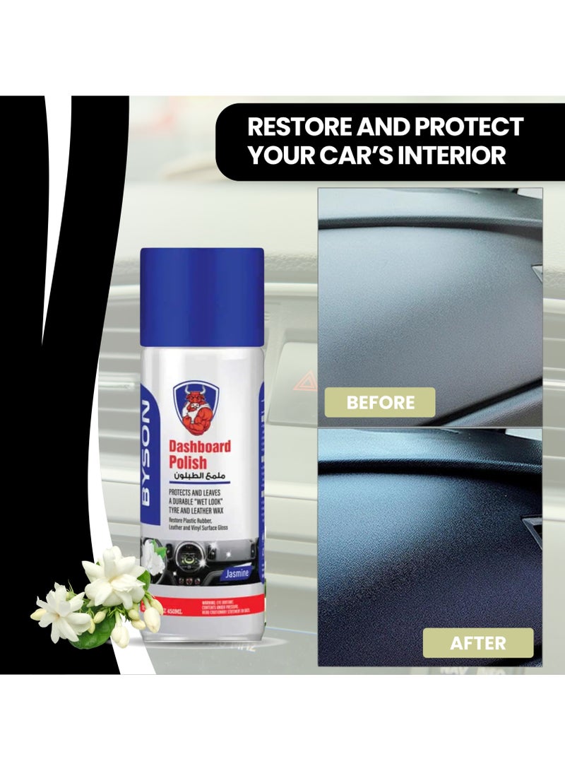 BYSON Jasmine Dashboard Polish Spray - Car Dashboard Cleaner with Glossy Shine, UV Defense, Non-Greasy Spray Polish, Dust Protection and Fresh Floral Jasmine Fragrance for Car Interior - Image 4