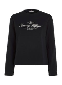 TOMMY HILFIGER Women's Long Sleeve Logo T-Shirt, Navy  - Image 2