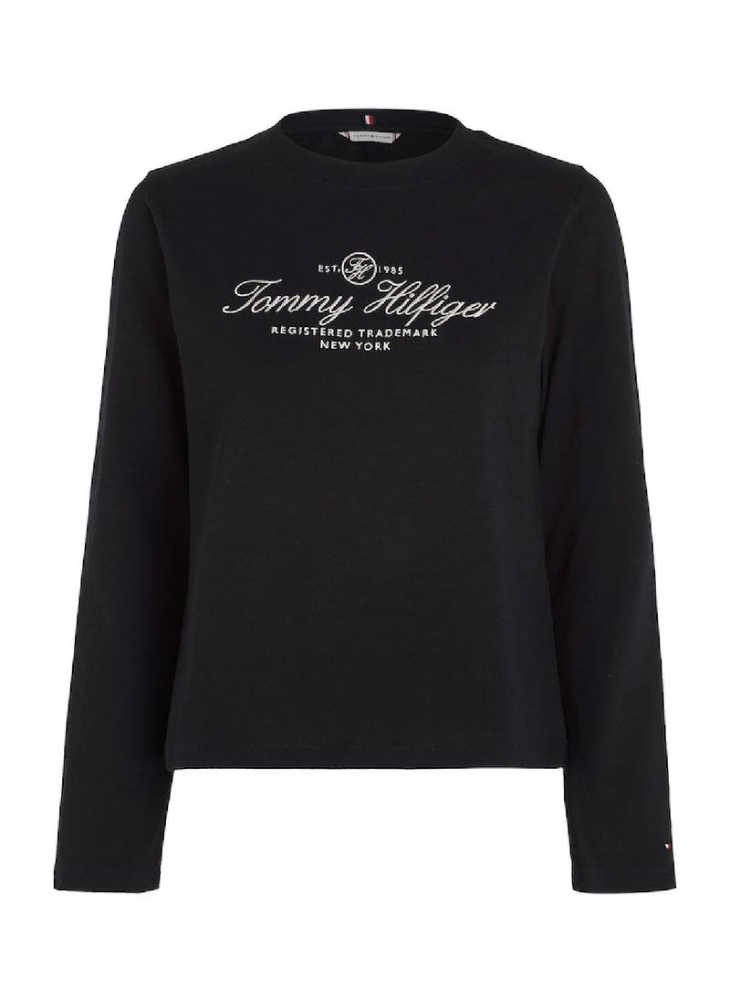 TOMMY HILFIGER - Women's Long Sleeve Logo T-Shirt, Navy - Image 1