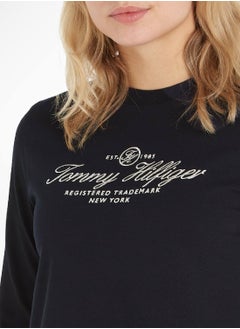 TOMMY HILFIGER Women's Long Sleeve Logo T-Shirt, Navy  - Image 5