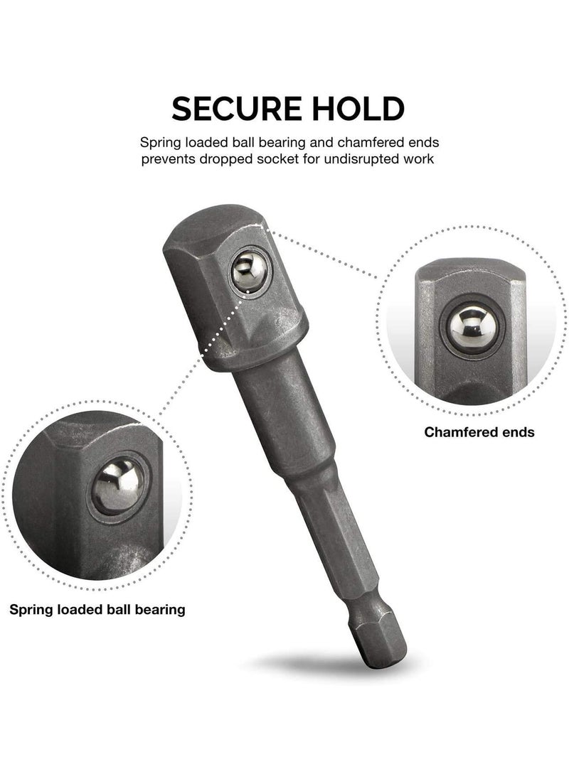 GSK Cut - GSK Cut 3Piece Power Adapter Extension Bit Set Inch Hex Shank to Drive Sizes 14 38 12 CRV Quick Change Nut Socket Adapters to Use with Drill Chucks or Screw Impact Drivers - Image 1