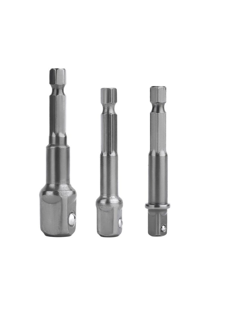 GSK Cut - GSK Cut 3Piece Power Adapter Extension Bit Set Inch Hex Shank to Drive Sizes 14 38 12 CRV Quick Change Nut Socket Adapters to Use with Drill Chucks or Screw Impact Drivers - Image 1