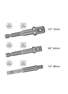 GSK Cut GSK Cut 3Piece Power Adapter Extension Bit Set Inch Hex Shank to Drive Sizes 14 38 12 CRV Quick Change Nut Socket Adapters to Use with Drill Chucks or Screw Impact Drivers  - Image 3