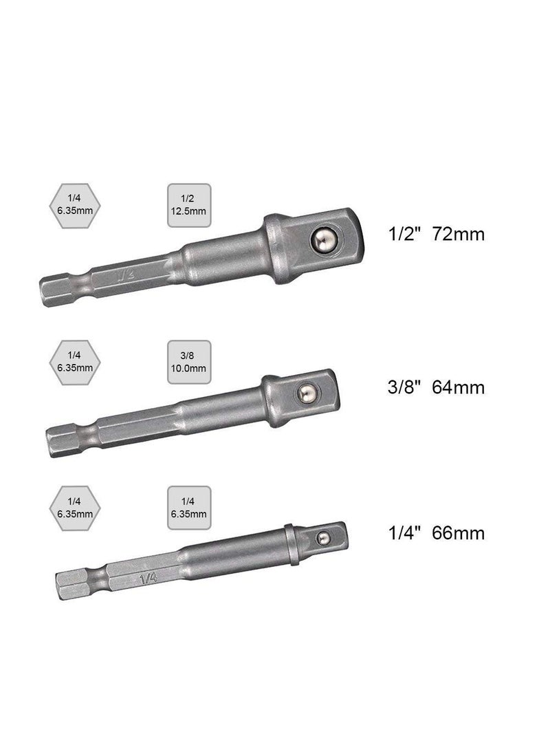 GSK Cut - GSK Cut 3Piece Power Adapter Extension Bit Set Inch Hex Shank to Drive Sizes 14 38 12 CRV Quick Change Nut Socket Adapters to Use with Drill Chucks or Screw Impact Drivers - Image 1