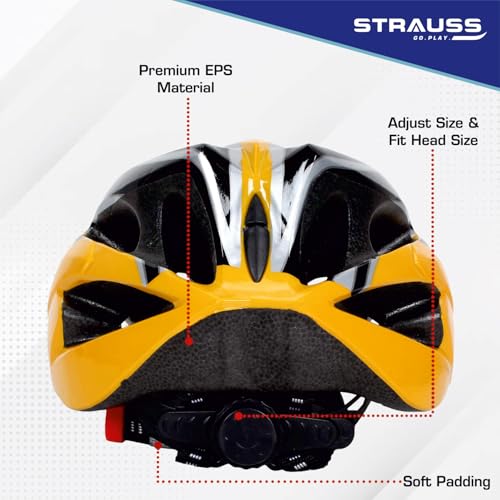 Strauss Adjustable Cycling & Skating Helmet with Detachable Visor | Light Weight with Superior Ventilation | Adjustable Strap with Comfortable Chin Padding | Ideal for Men, Women & Kids (Black/Yellow) - Image 4