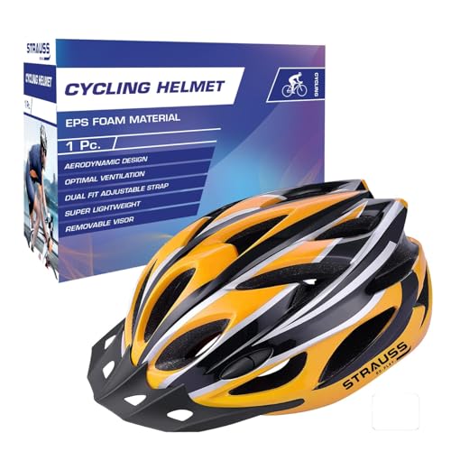 Strauss Adjustable Cycling & Skating Helmet with Detachable Visor | Light Weight with Superior Ventilation | Adjustable Strap with Comfortable Chin Padding | Ideal for Men, Women & Kids (Black/Yellow) - Image 1