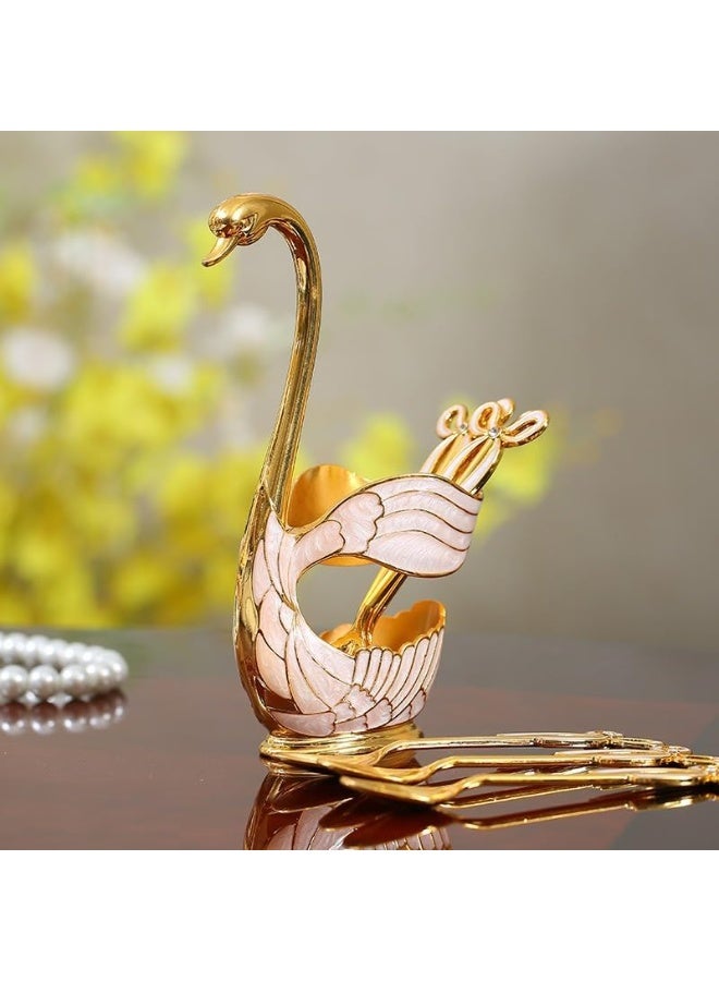 UKR 6-Piece Gold Swan Dessert Spoon Set Stainless Steel Mini Spoons with Elegant Swan Holder Luxury Golden Tea & Dessert Spoons for Coffee, Fruit, Sugar, Ice Cream, Parties & Gifting - Image 2