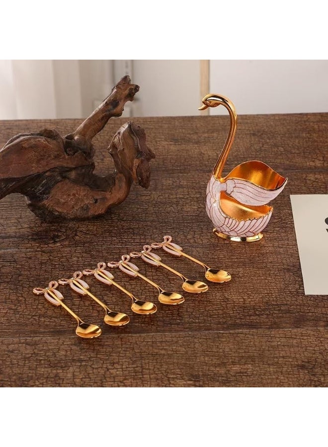 UKR 6-Piece Gold Swan Dessert Spoon Set Stainless Steel Mini Spoons with Elegant Swan Holder Luxury Golden Tea & Dessert Spoons for Coffee, Fruit, Sugar, Ice Cream, Parties & Gifting - Image 3
