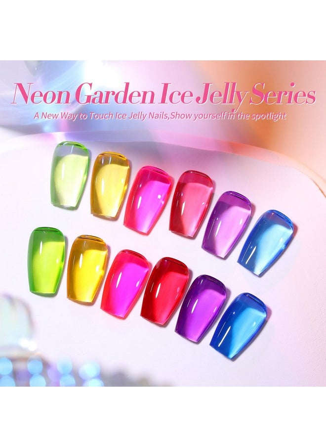 Born Pretty - Born Pretty Jelly Gel Nail Polish Christmas Ice Jelly Neon Gel Polish Crystal Transparent Gel Polish Green Yellow Hot Pink Red Blue Purple Nail Art Varnish Manicure 6PCS Neon Garden - Image 1