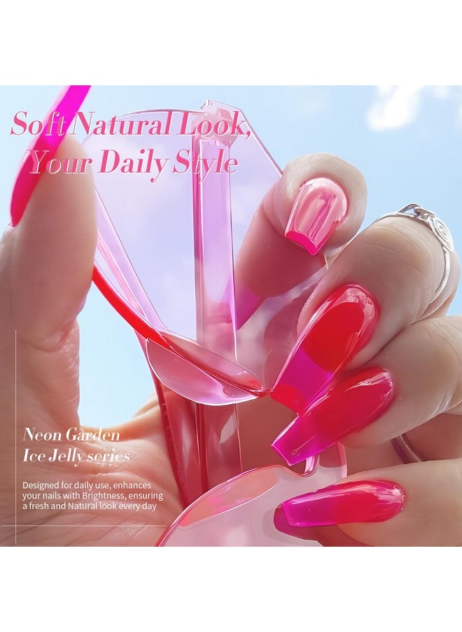 Born Pretty - Born Pretty Jelly Gel Nail Polish Christmas Ice Jelly Neon Gel Polish Crystal Transparent Gel Polish Green Yellow Hot Pink Red Blue Purple Nail Art Varnish Manicure 6PCS Neon Garden - Image 1