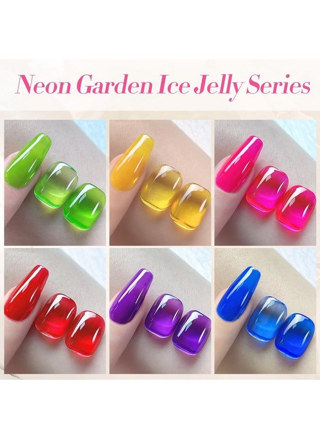Born Pretty - Born Pretty Jelly Gel Nail Polish Christmas Ice Jelly Neon Gel Polish Crystal Transparent Gel Polish Green Yellow Hot Pink Red Blue Purple Nail Art Varnish Manicure 6PCS Neon Garden - Image 1