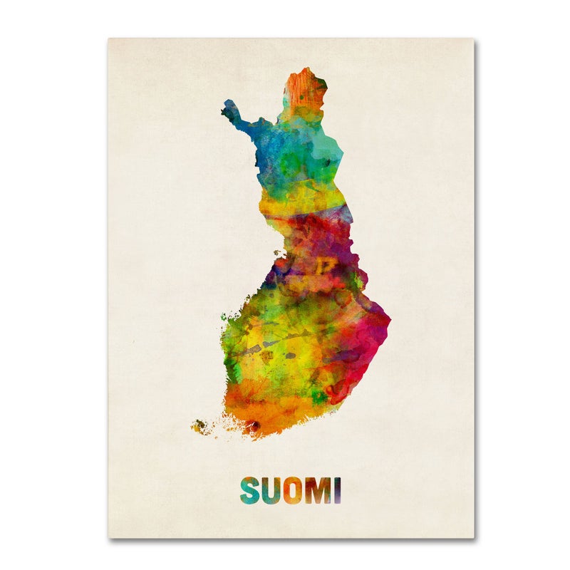 Trademark Fine Art Trademark Fine Art Finland Watercolor Map Suomi Artwork by Michael Tompsett 18 by 24Inch 