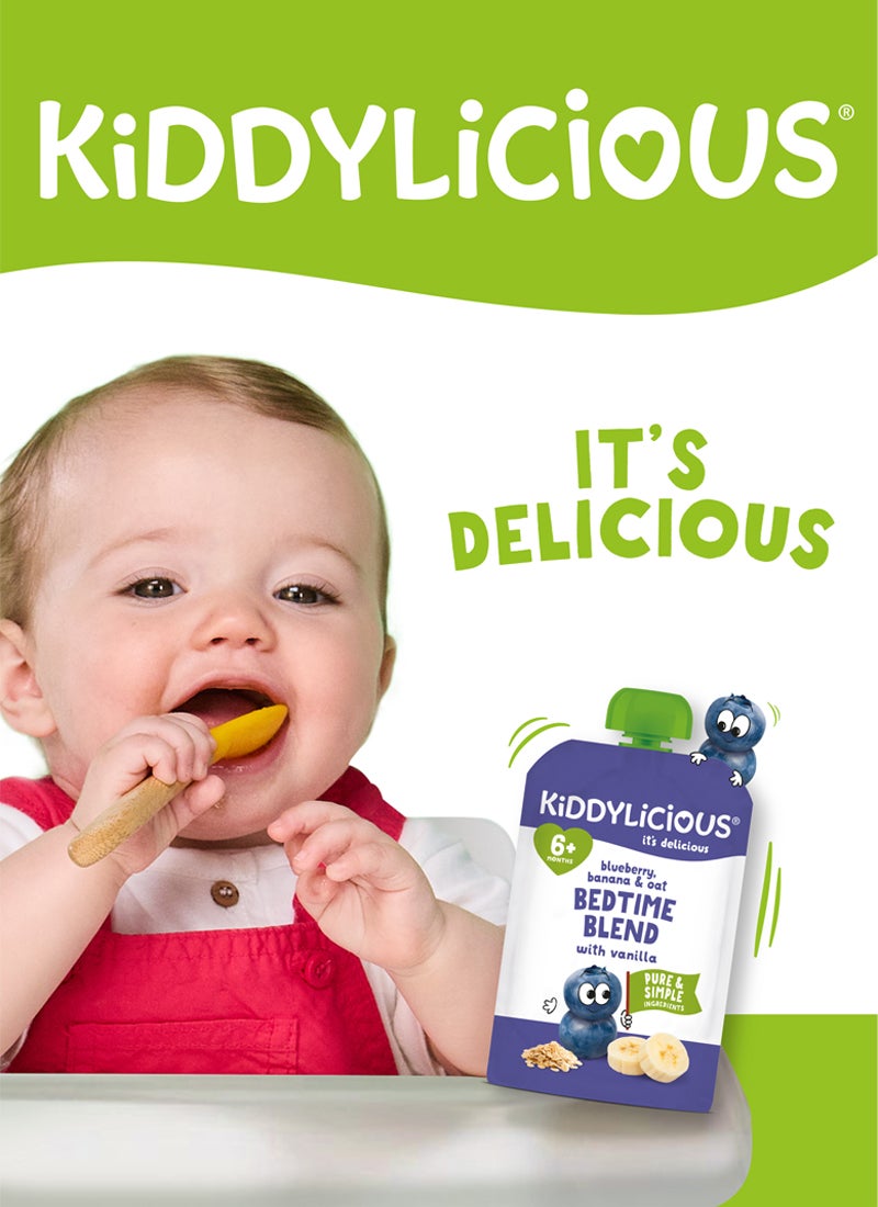 Kiddylicious كيديليشس توت أزرق، موز وشوفان مع مزيج فانيليا لوقت النوم طعام أطفال في كيس، 100 جرام | وجبة خفيفة سلسة للتخلص من الرضاعة للأطفال من 6 أشهر فما فوق | نباتي وصديق للحساسية - Image 4