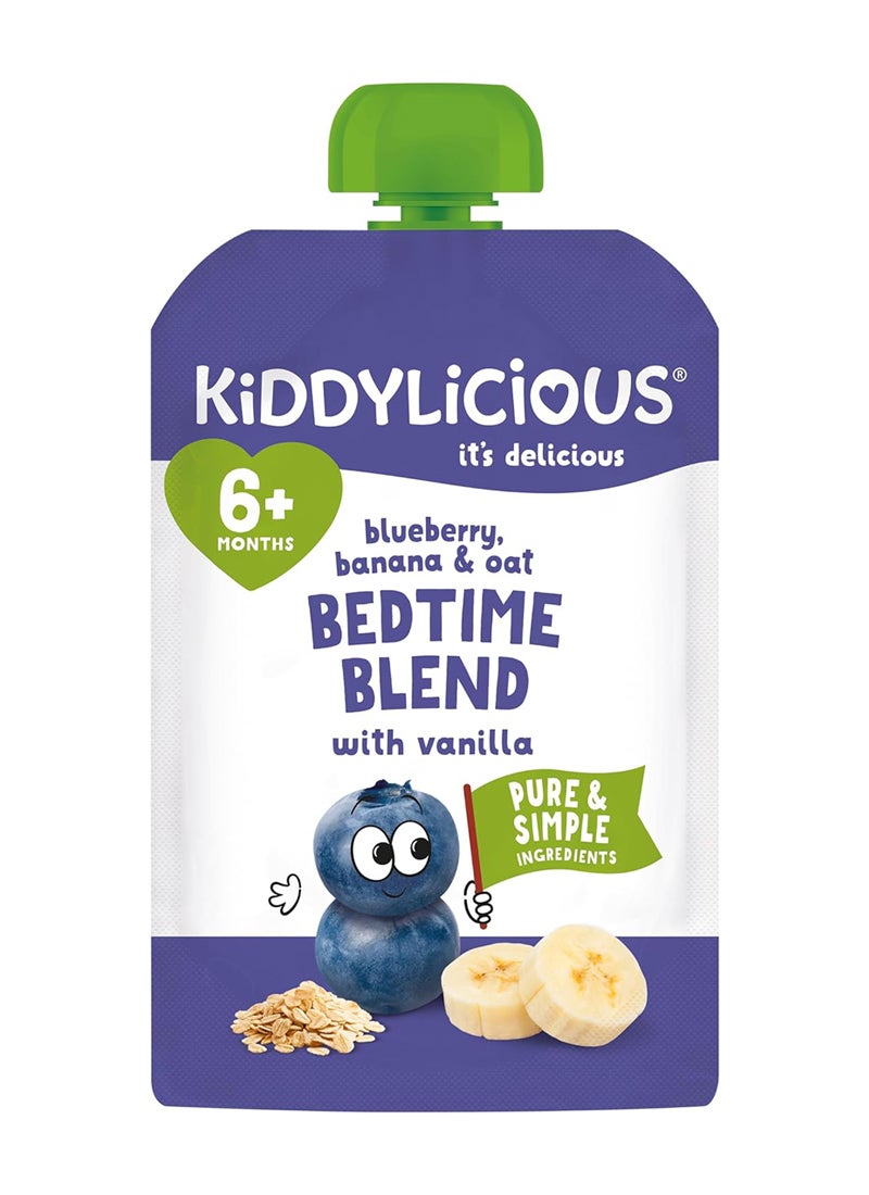 Kiddylicious كيديليشس توت أزرق، موز وشوفان مع مزيج فانيليا لوقت النوم طعام أطفال في كيس، 100 جرام | وجبة خفيفة سلسة للتخلص من الرضاعة للأطفال من 6 أشهر فما فوق | نباتي وصديق للحساسية - Image 1