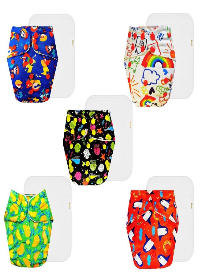 Dumbledo Premium Cloth Diaper with Cotton Insert (Pack of 5) | Snug Fit | Reusable & Washable | Adjustable Snaps | All-Day Wear | 3 Months - 3 Years | Unisex Baby - Image 1