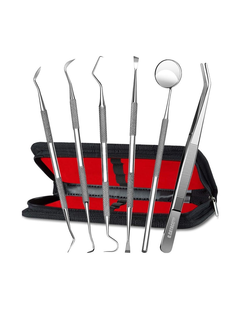 G.CATACC - G.CATACC Dental Tools, Dental Pick Teeth Cleaning Tools, Dental Hygiene Kit, Plaque Remover for Teeth, Professional Stainless Steel Tooth Scraper Plaque Tartar Cleaner - with Case - Image 1