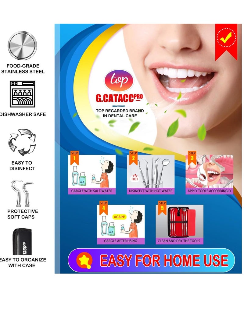 G.CATACC - G.CATACC Dental Tools, Dental Pick Teeth Cleaning Tools, Dental Hygiene Kit, Plaque Remover for Teeth, Professional Stainless Steel Tooth Scraper Plaque Tartar Cleaner - with Case - Image 1