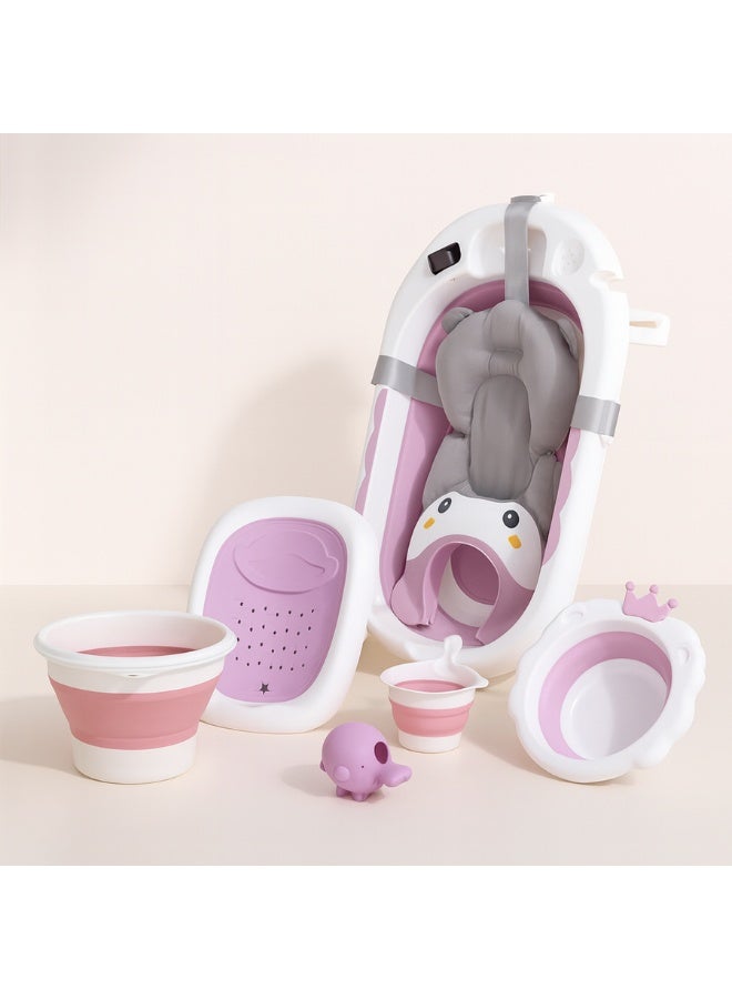 ضحكة  نظام استحمام 8 في 1، بانيو أطفال مُميَّز، حوض قابل للطي، مقياس حرارة رقمي، حل متكامل للاستحمام، مستلزمات المولود، دعم استحمام الرضيع.