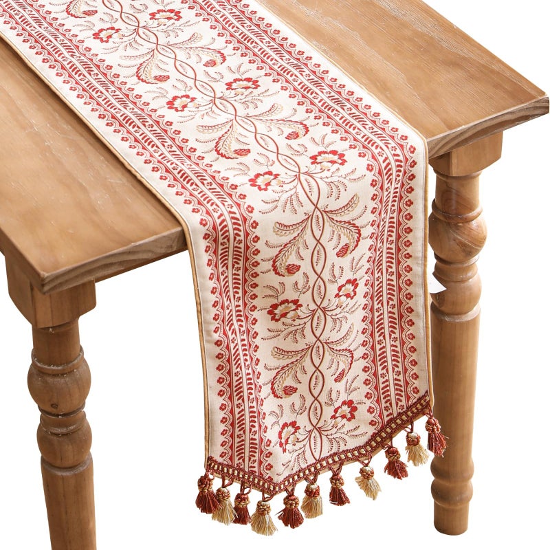 ISAENNE Designer Vintage Linen Table Runner 71 Inches Long,Red Floral Pattern Modern Decor Table Runners for Dining Tables,Thanksgiving,Kitchen Tables,Christmas,Banquet,12"*71"-Chamonix A - Image 1