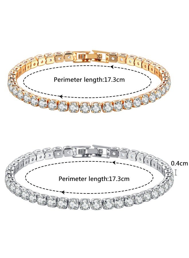 HAWAWA 2pcs Tennis Bracelets for Women White Gold Plated AAA+ Cubic Zirconia CZ Dainty Classic Bracelet Tennis Link Chain Bracelet Charm Jewelry Gifts for Women Silver - Image 2