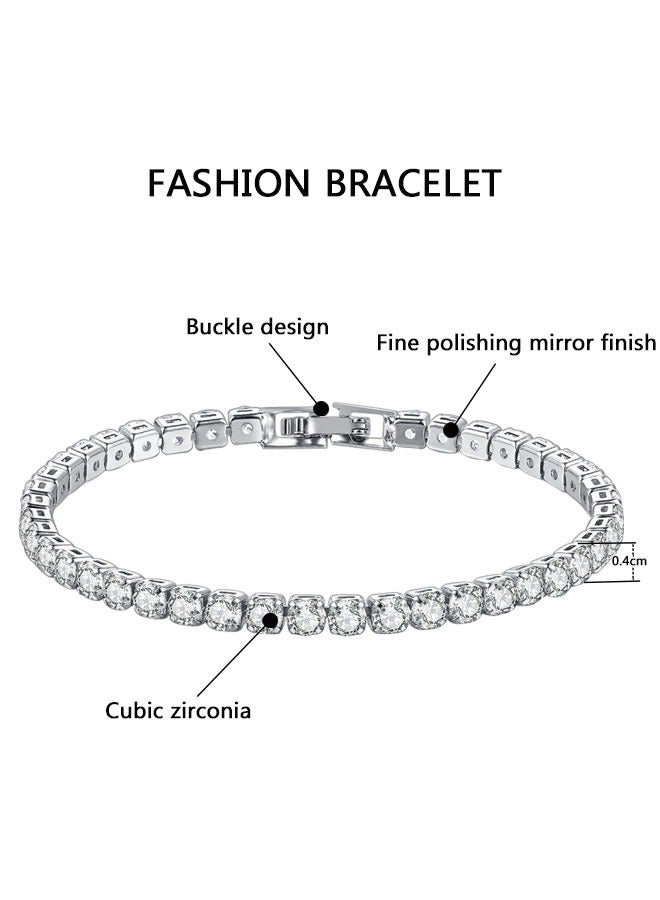 HAWAWA 2pcs Tennis Bracelets for Women White Gold Plated AAA+ Cubic Zirconia CZ Dainty Classic Bracelet Tennis Link Chain Bracelet Charm Jewelry Gifts for Women Silver - Image 3