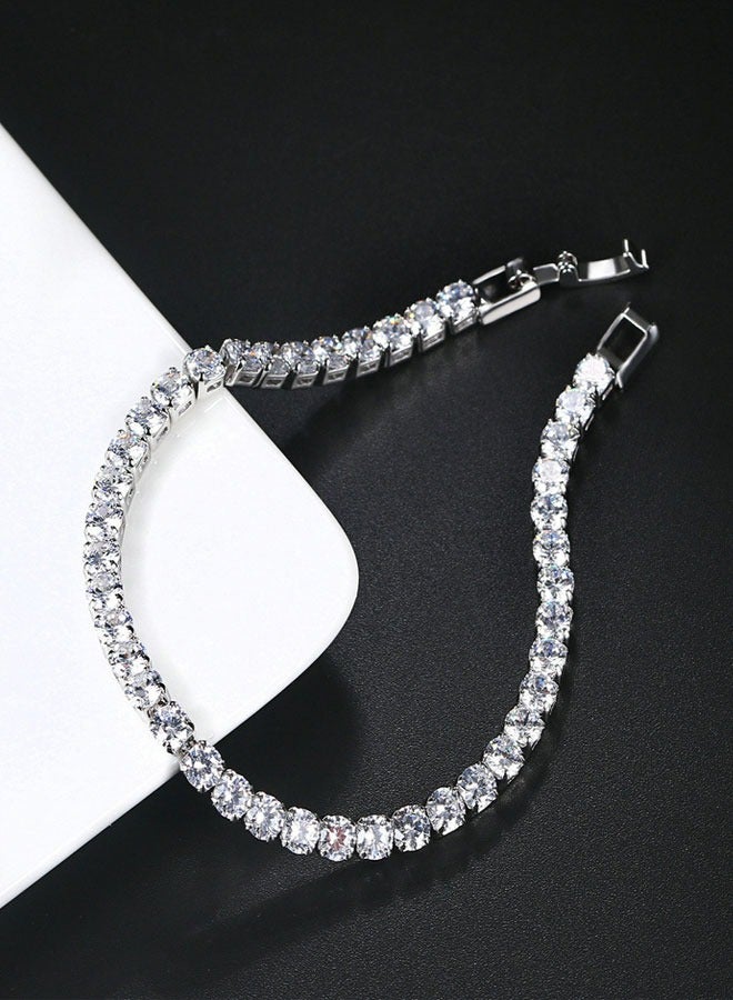 HAWAWA 2pcs Tennis Bracelets for Women White Gold Plated AAA+ Cubic Zirconia CZ Dainty Classic Bracelet Tennis Link Chain Bracelet Charm Jewelry Gifts for Women Silver - Image 4